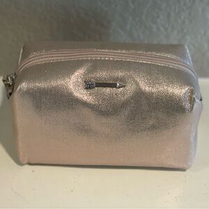 Stella & Dot Champagne Colored Cosmetics Bag/Poof NWT